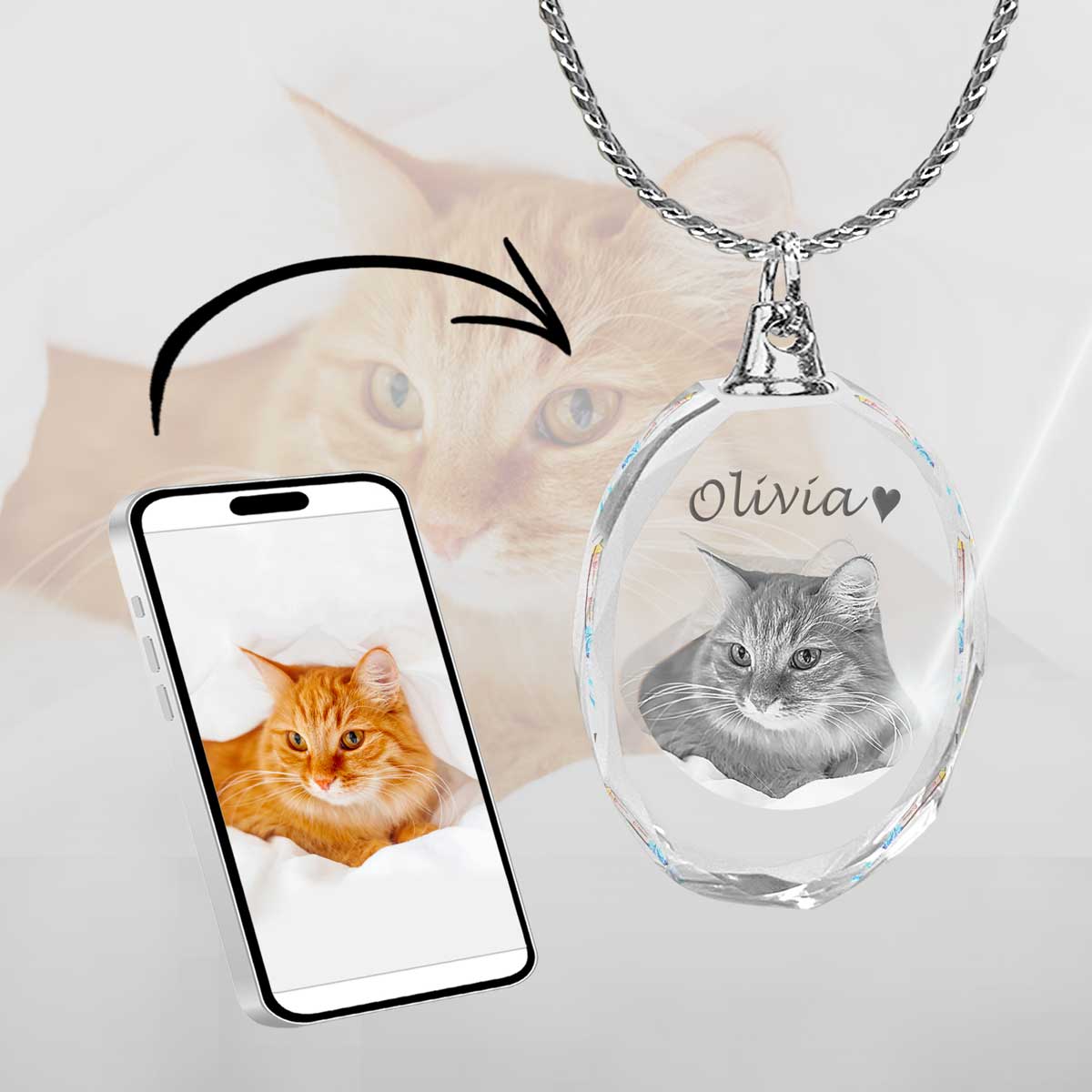2D Crystal Photo Round Necklace Pendant - Engraving Option - Free Chain