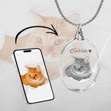 2D Crystal Photo Round Necklace Pendant - Engraving Option - Free Chain