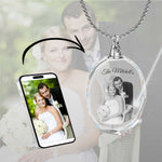 2D Crystal Photo Round Necklace Pendant - Engraving Option - Free Chain