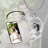 2D Crystal Photo Round Necklace Pendant - Engraving Option - Free Chain