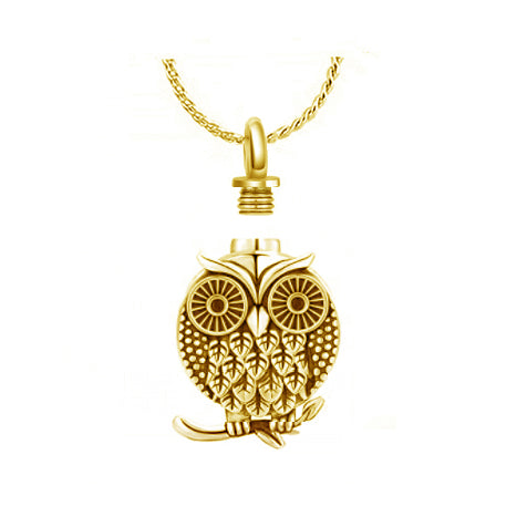 Owl of Love Gold Cremation Jewelry Urn  - Love Charms™ Option