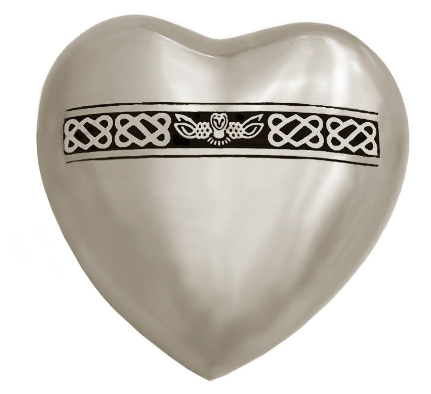 Flying Owl Pewter Heart Keepsake Urn - Stand Option