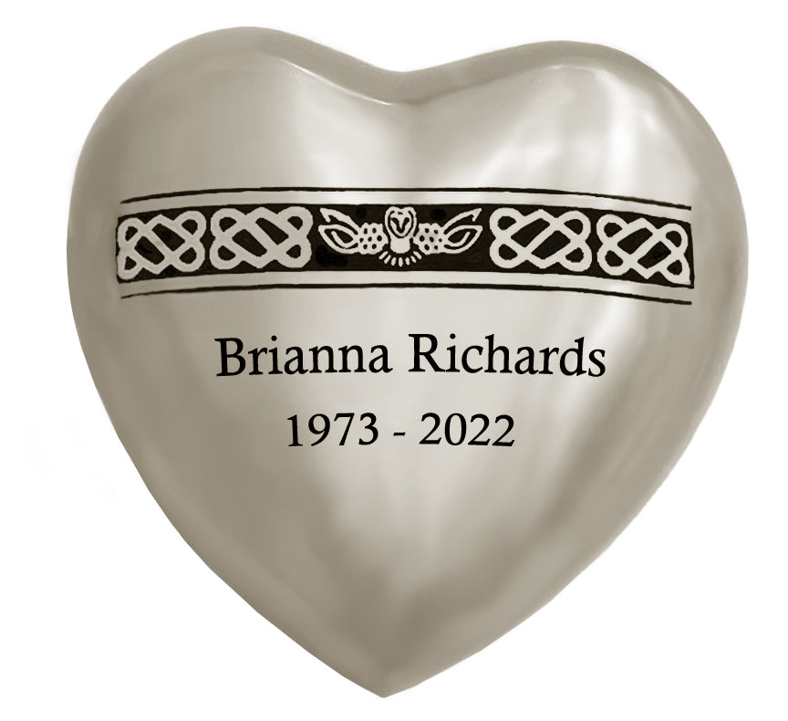 Flying Owl Pewter Heart Keepsake Urn - Stand Option