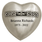 Flying Owl Pewter Heart Keepsake Urn - Stand Option