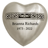 Flying Owl Pewter Heart Keepsake Urn - Stand Option