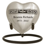 Flying Owl Pewter Heart Keepsake Urn - Stand Option