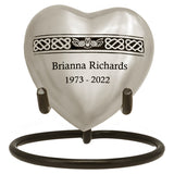 Flying Owl Pewter Heart Keepsake Urn - Stand Option