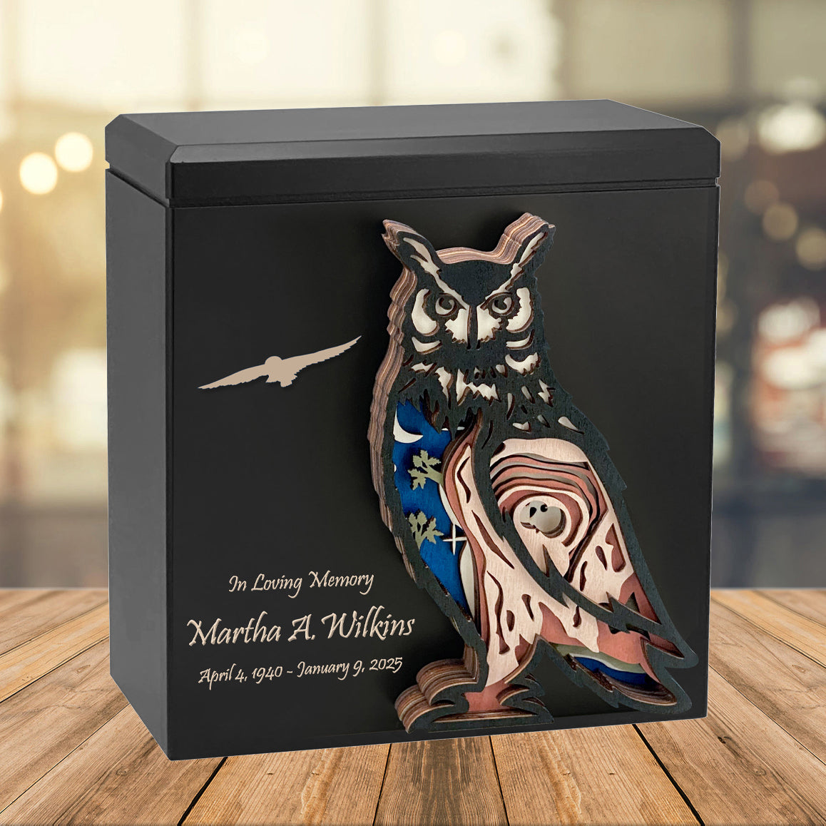 Owl, Wolf, Eagle, Dragon, Ocean, Horses, Bear, Whale Wood Art Cremation Adult Urn - Handmade Adult Wood Urns