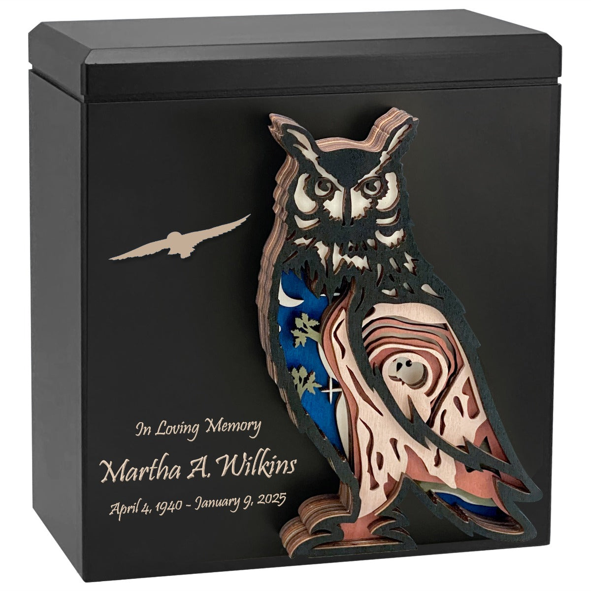 Owl, Wolf, Eagle, Dragon, Ocean, Horses, Bear, Whale Wood Art Cremation Adult Urn - Handmade Adult Wood Urns