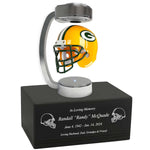 Football Adult or Medium Cremation Urn & Green Bay Packers Hover Helmet Décor - Free Engraving