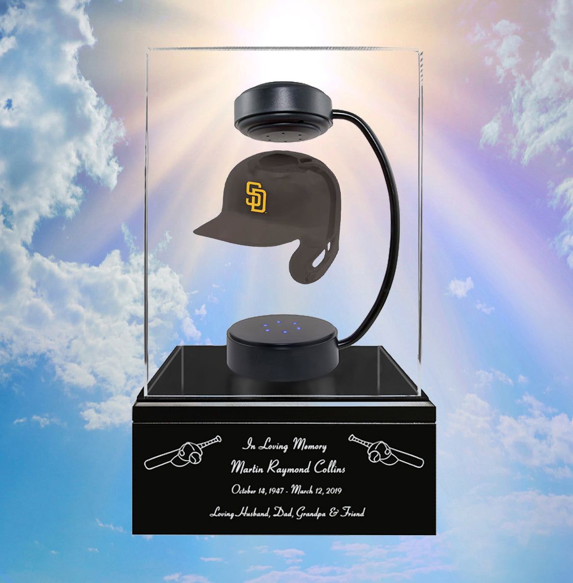 Baseball Cremation Urn & San Diego Padres Hover Helmet Décor