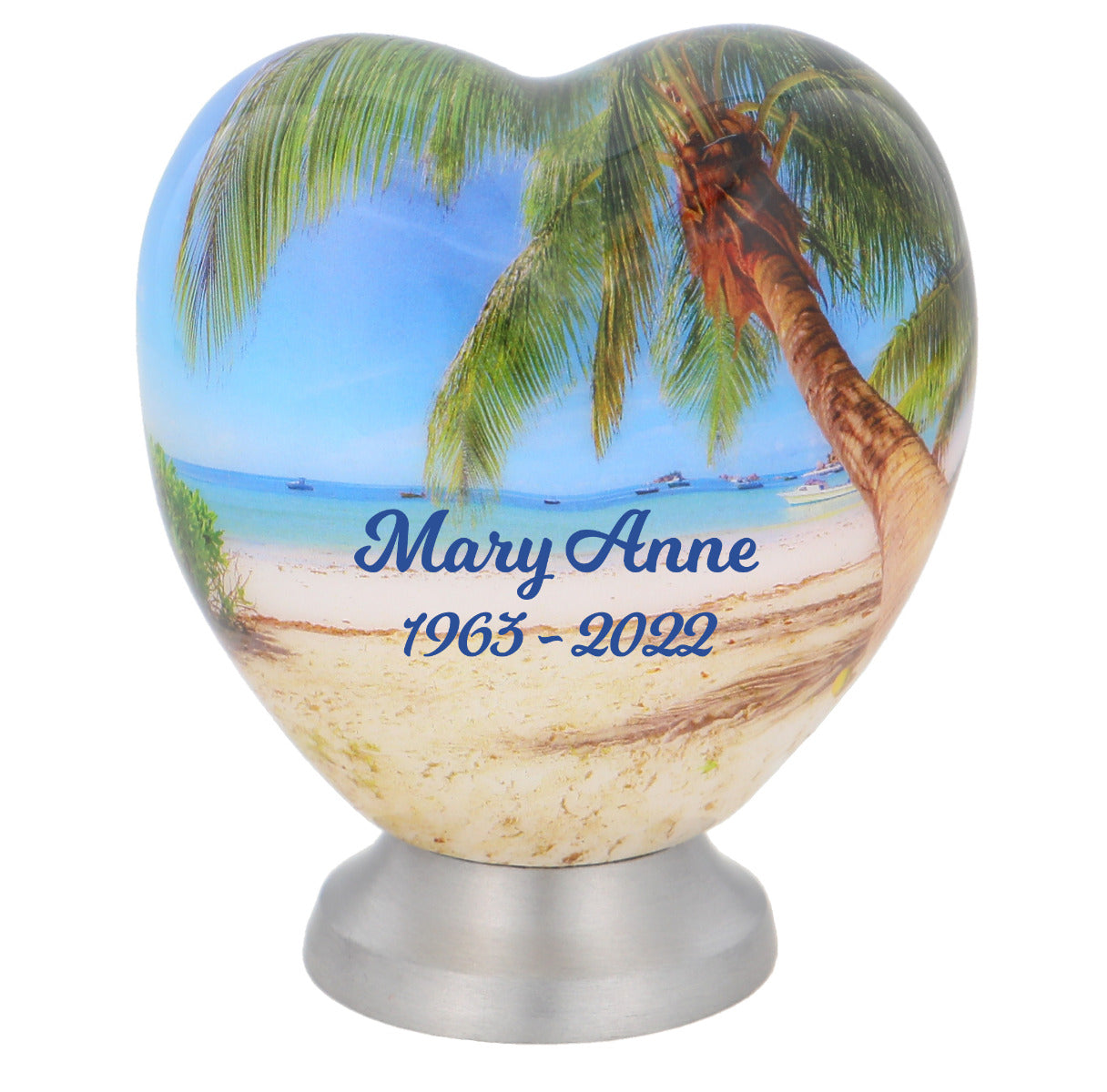 Palm Tree Beach Keepsake Heart Urn Small Beach Engravable Mini Urn