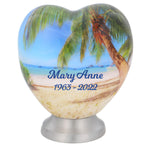 Palm Tree Beach Keepsake Heart Urn Small Beach Engravable Mini Urn