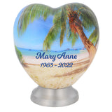 Palm Tree Beach Keepsake Heart Urn Small Beach Engravable Mini Urn