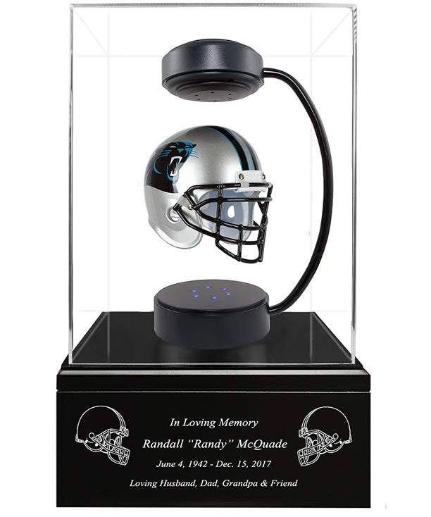 Football Cremation Urn & Carolina Panthers Hover Helmet Décor