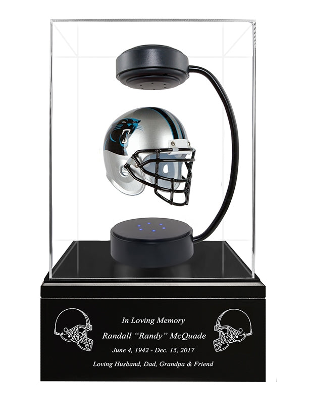 Football Cremation Urn & Carolina Panthers Hover Helmet Décor