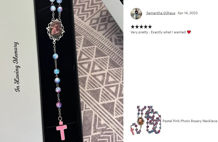 Pastel Pink Rosary Necklace Urn