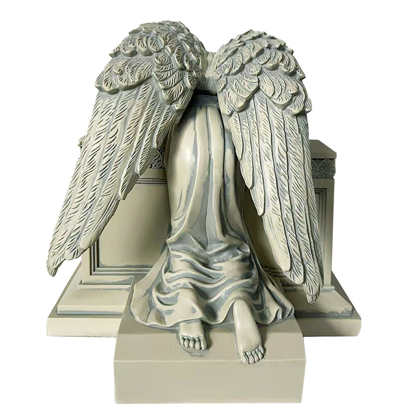 Weeping Angel Photo Patina Adult Cremation Urn - Custom Wings & Silver Engraving - Beautiful Mourning Angel