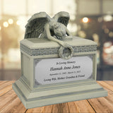 Weeping Angel Patina Adult Cremation Urn - Custom Plate and Wings - Beautiful Mourning Angel