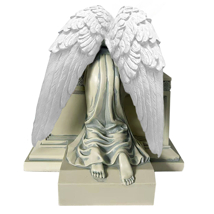 Weeping Angel Photo Pet Patina Cremation Urn - Custom Wings & Silver Plate Engraving - Beautiful Mourning Angel