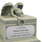 Weeping Angel Patina Adult Cremation Urn - Custom Plate and Wings - Beautiful Mourning Angel