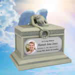 Weeping Angel Photo Patina Adult Cremation Urn - Custom Wings & Silver Engraving - Beautiful Mourning Angel