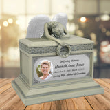 Weeping Angel Photo Patina Adult Cremation Urn - Custom Wings & Silver Engraving - Beautiful Mourning Angel