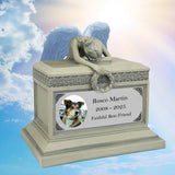 Weeping Angel Photo Pet Patina Cremation Urn - Custom Wings & Silver Plate Engraving - Beautiful Mourning Angel