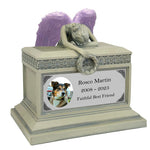 Weeping Angel Photo Pet Patina Cremation Urn - Custom Wings & Silver Plate Engraving - Beautiful Mourning Angel
