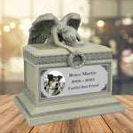 Weeping Angel Photo Pet Patina Cremation Urn - Custom Wings & Silver Plate Engraving - Beautiful Mourning Angel