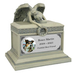Weeping Angel Photo Pet Patina Cremation Urn - Custom Wings & Silver Plate Engraving - Beautiful Mourning Angel