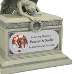 Weeping Angel Photo Pet Patina Cremation Urn - Custom Wings & Silver Plate Engraving - Beautiful Mourning Angel