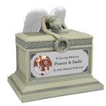 Weeping Angel Photo Pet Patina  Cremation Urn - Custom Wings & Silver Engraving - Beautiful Mourning Angel