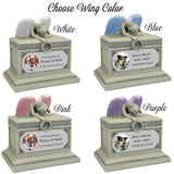 Weeping Angel Photo Pet Patina Cremation Urn - Custom Wings & Silver Plate Engraving - Beautiful Mourning Angel