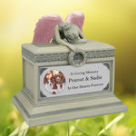 Weeping Angel Photo Pet Patina Cremation Urn - Custom Wings & Silver Plate Engraving - Beautiful Mourning Angel