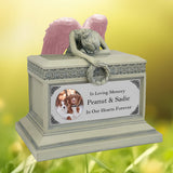 Weeping Angel Photo Pet Patina Cremation Urn - Custom Wings & Silver Plate Engraving - Beautiful Mourning Angel