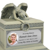 Weeping Angel Photo Patina Adult Cremation Urn - Custom Wings & Silver Engraving - Beautiful Mourning Angel