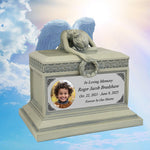 Weeping Angel Photo Patina Child Cremation Urn - Custom Wings & Silver Engraving - Beautiful Mourning Angel