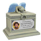 Weeping Angel Photo Patina Child Cremation Urn - Custom Wings & Silver Engraving - Beautiful Mourning Angel