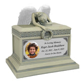 Weeping Angel Photo Patina Child Cremation Urn - Custom Wings & Silver Engraving - Beautiful Mourning Angel