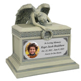 Weeping Angel Photo Patina Child Cremation Urn - Custom Wings & Silver Engraving - Beautiful Mourning Angel