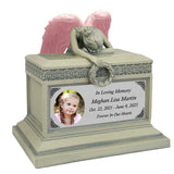 Weeping Angel Photo Patina Child Cremation Urn - Custom Wings & Silver Engraving - Beautiful Mourning Angel