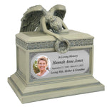 Weeping Angel Photo Patina Adult Cremation Urn - Custom Wings & Silver Engraving - Beautiful Mourning Angel