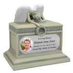 Weeping Angel Photo Patina Adult Cremation Urn - Custom Wings & Silver Engraving - Beautiful Mourning Angel