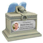 Weeping Angel Photo Patina Adult Cremation Urn - Custom Wings & Silver Engraving - Beautiful Mourning Angel