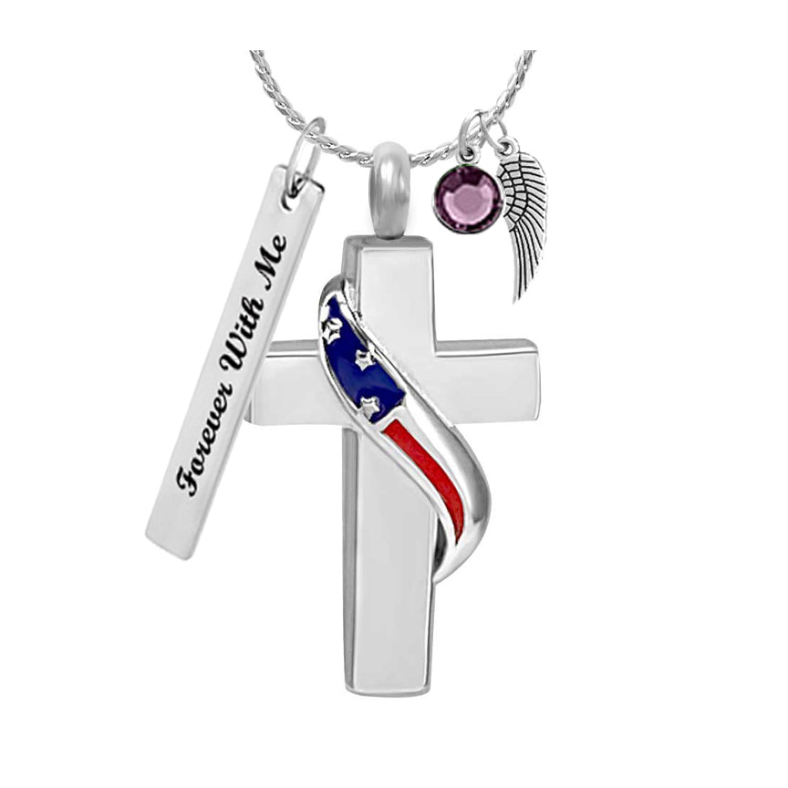 Patriot Cross Cremation Jewelry Urn - Love Charms® Option