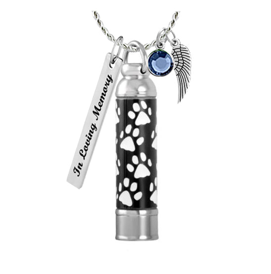 Pet Paw Print Tube Ash Pendant Urn - Love Charms® Option