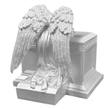 Weeping Angel Photo Pearl White Adult Cremation Urn - Custom Plate and Wings - Beautiful Mourning Angel