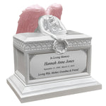 Weeping Angel Pearl White Adult Cremation Urn - Custom Plate and Wings - Beautiful Mourning Angel