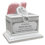 Weeping Angel Pearl White Adult Cremation Urn - Custom Plate and Wings - Beautiful Mourning Angel